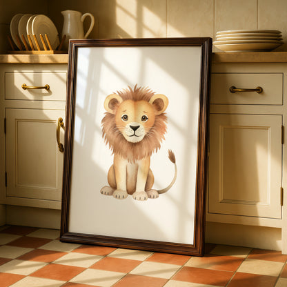 Lion Nursery Wall Art, Cute Watercolour Lion Print, Safari Baby Room Poster, Kids Animal Decor