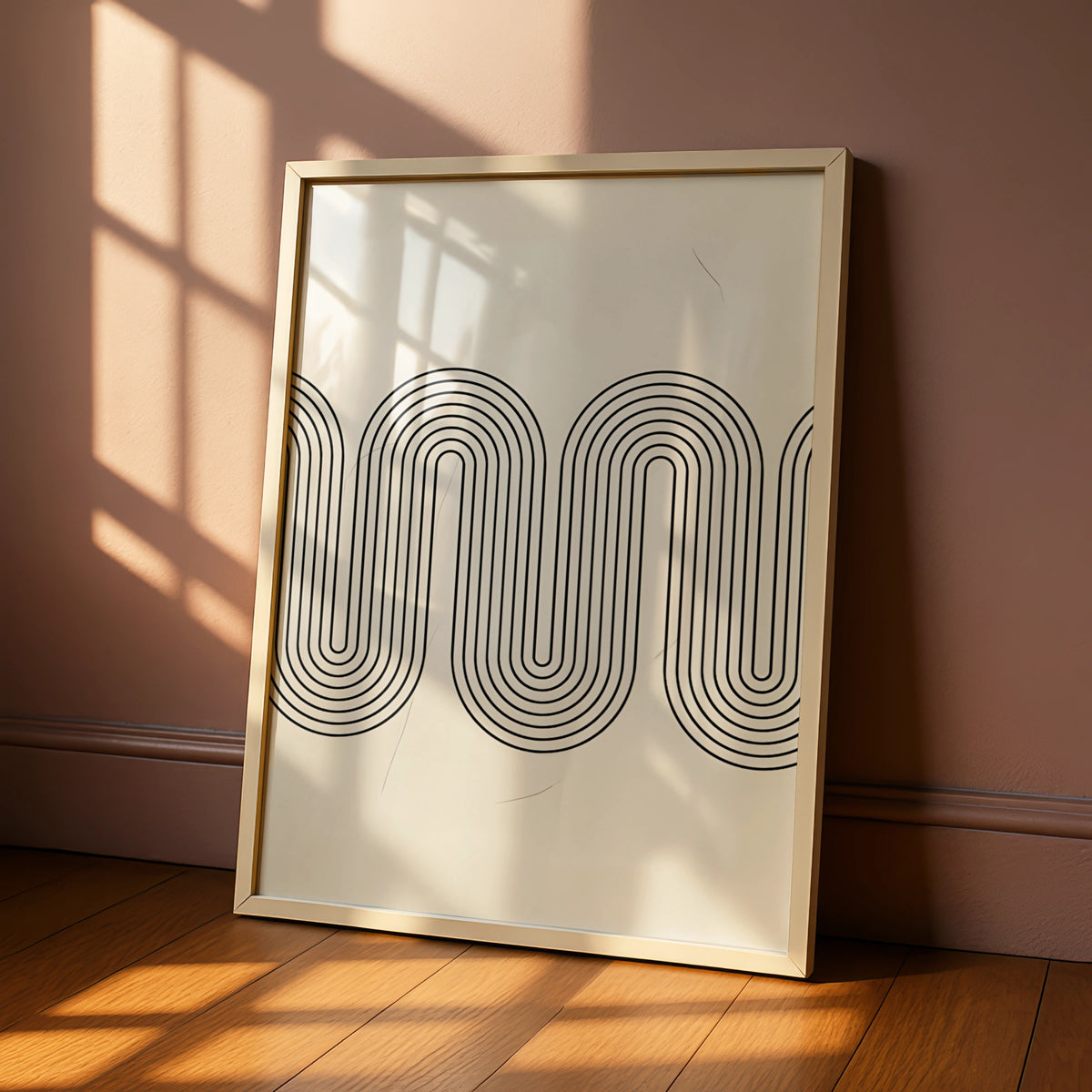 Monochrome Wave Line Art Print, Minimalist Black White Poster, Modern Wall Decor