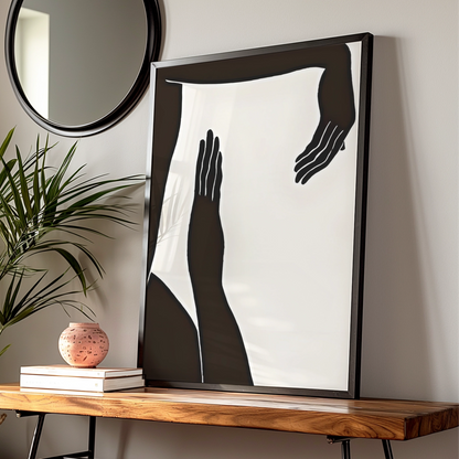 Female Figure Silhouette Print, Monochrome Wall Art, Minimalist Black White Poster, Modern Body Art — Digital Download