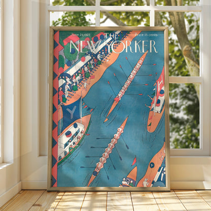 The New Yorker 1927 Rowing Race Cover Poster, Vintage Art Deco Wall Art Print