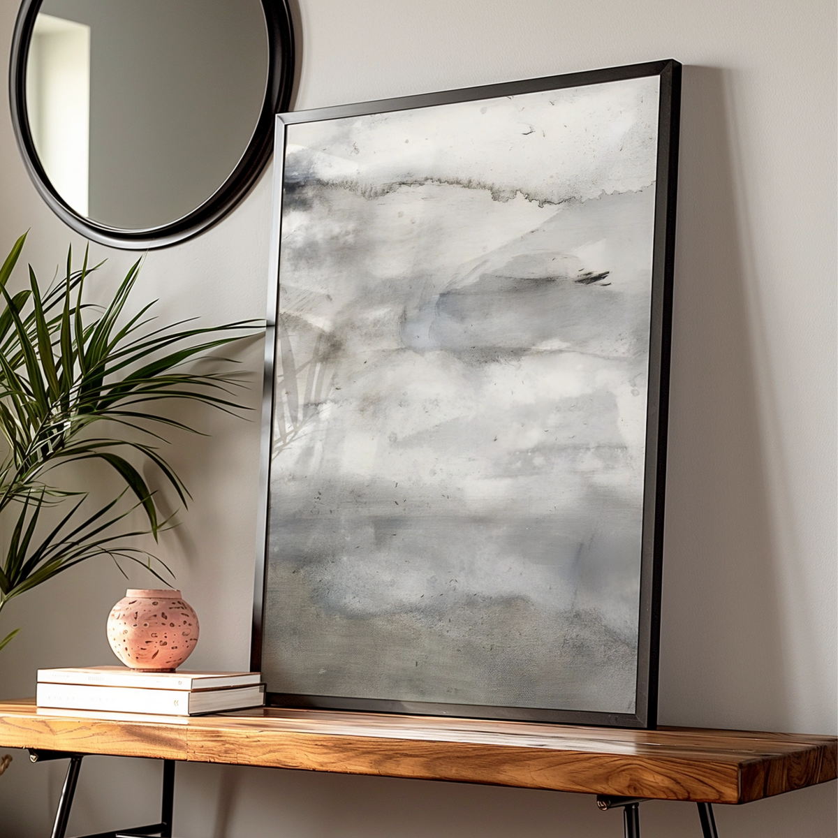 Abstract Monochrome Wall Art, Grey Watercolour Poster, Minimalist Print, Neutral Modern Decor — Digital Download