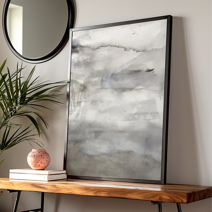 Abstract Monochrome Wall Art, Grey Watercolour Poster, Minimalist Print, Neutral Modern Decor — Digital Download