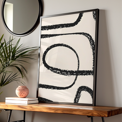 Abstract Line Art Print, Monochrome Wall Art, Black and White Minimalist Poster, Modern Decor