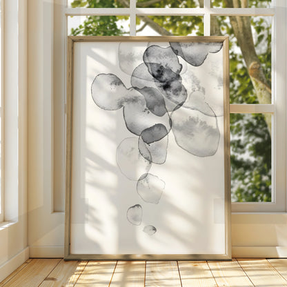 Abstract Watercolour Monochrome Wall Art, Black White Ink Blob Print, Minimalist Neutral Poster