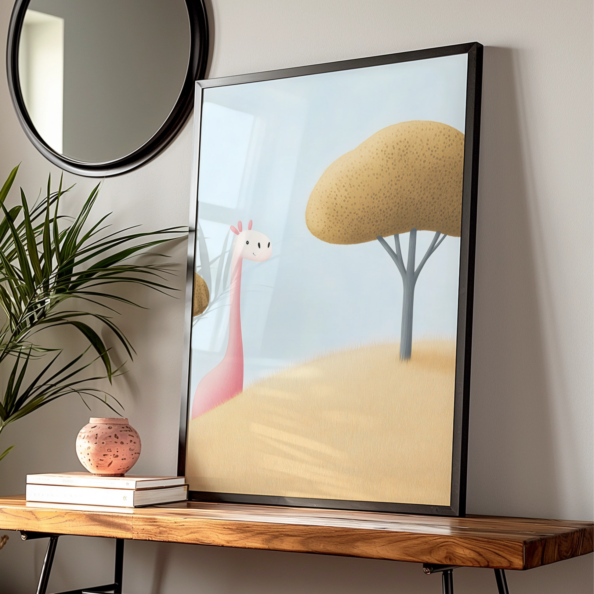 Pink Giraffe Nursery Wall Art, Cute Safari Animal Print, Baby Room Poster, Kids Decor