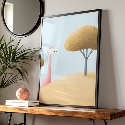 Pink Giraffe Nursery Wall Art, Cute Safari Animal Print, Baby Room Poster, Kids Decor
