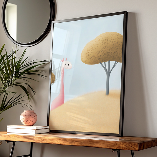 Pink Giraffe Nursery Wall Art, Cute Safari Animal Print, Baby Room Poster, Kids Decor