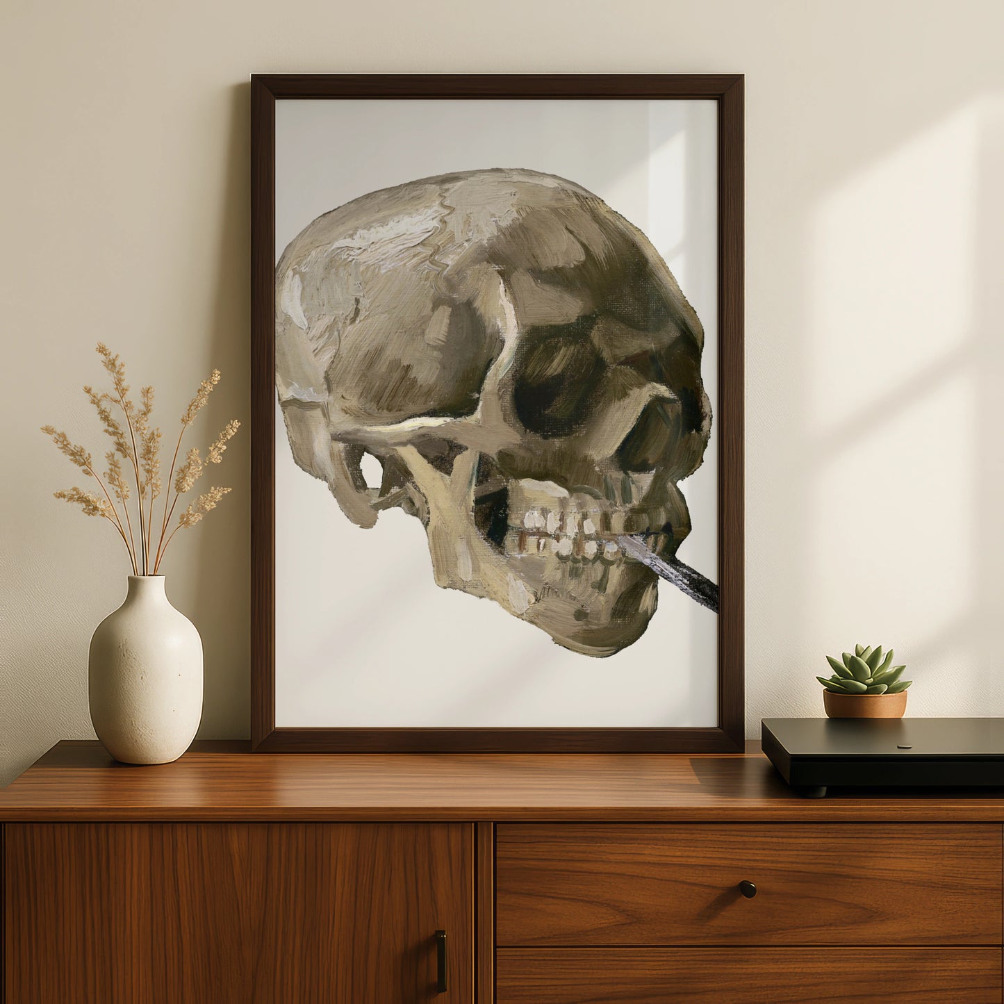Skull With Cigarette Halloween Art Print, Van Gogh Skull Poster, Gothic Wall Art