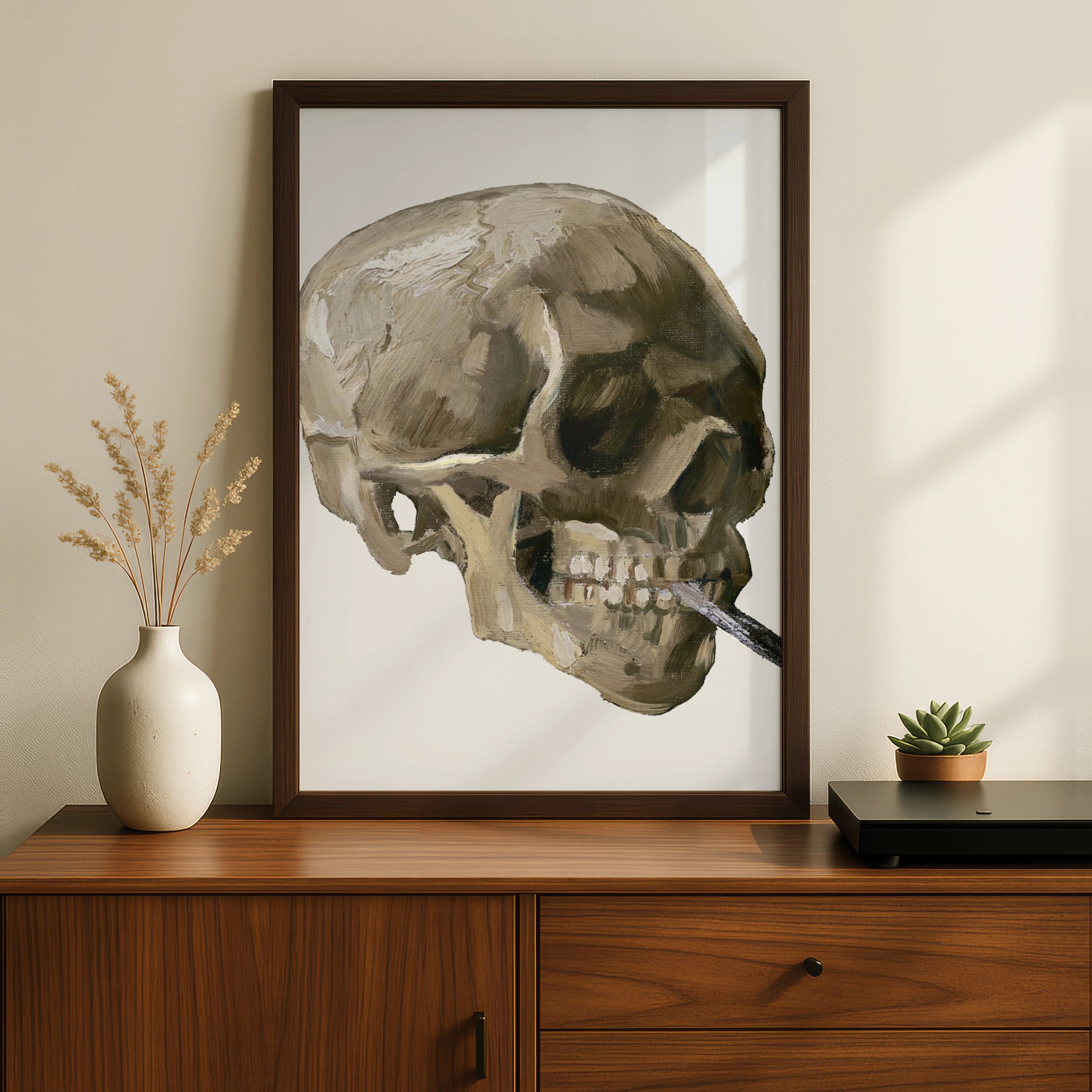 Skull With Cigarette Halloween Art Print, Van Gogh Skull Poster, Gothic Wall Art