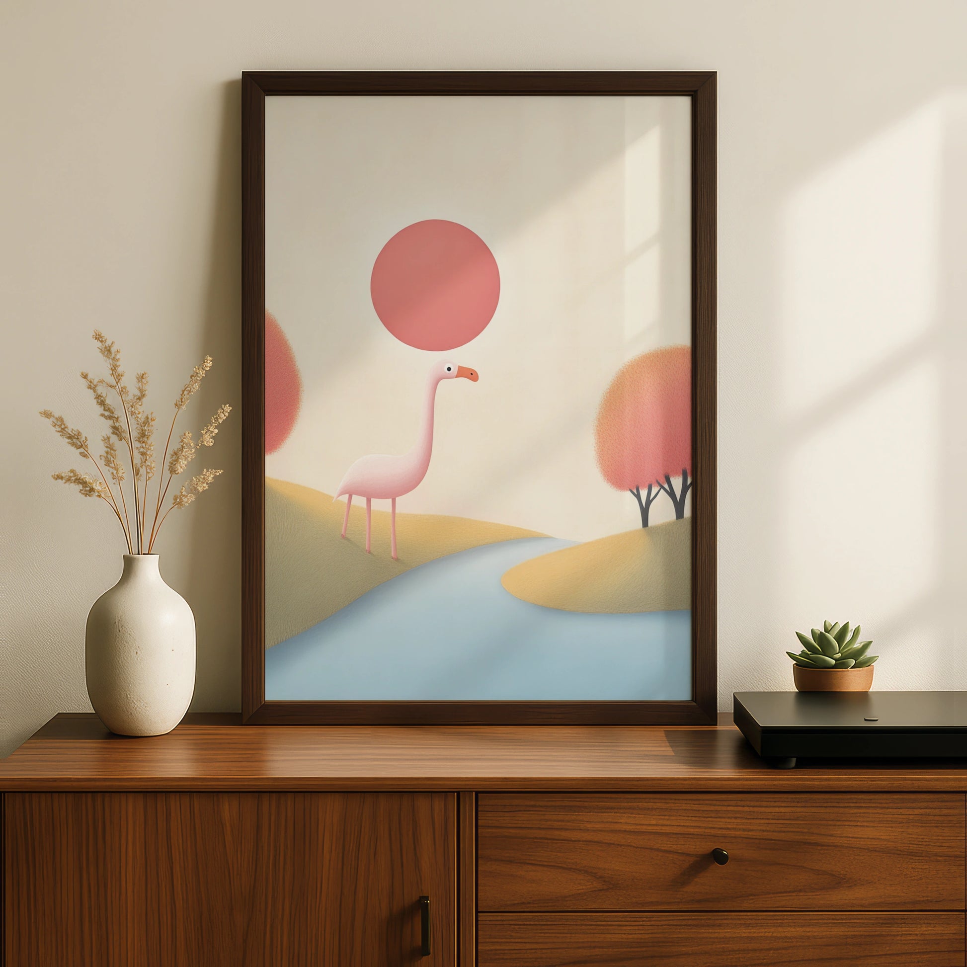 Flamingo Nursery Wall Art, Pink Bird Print, Cute Animal Poster, Children's Room Decor