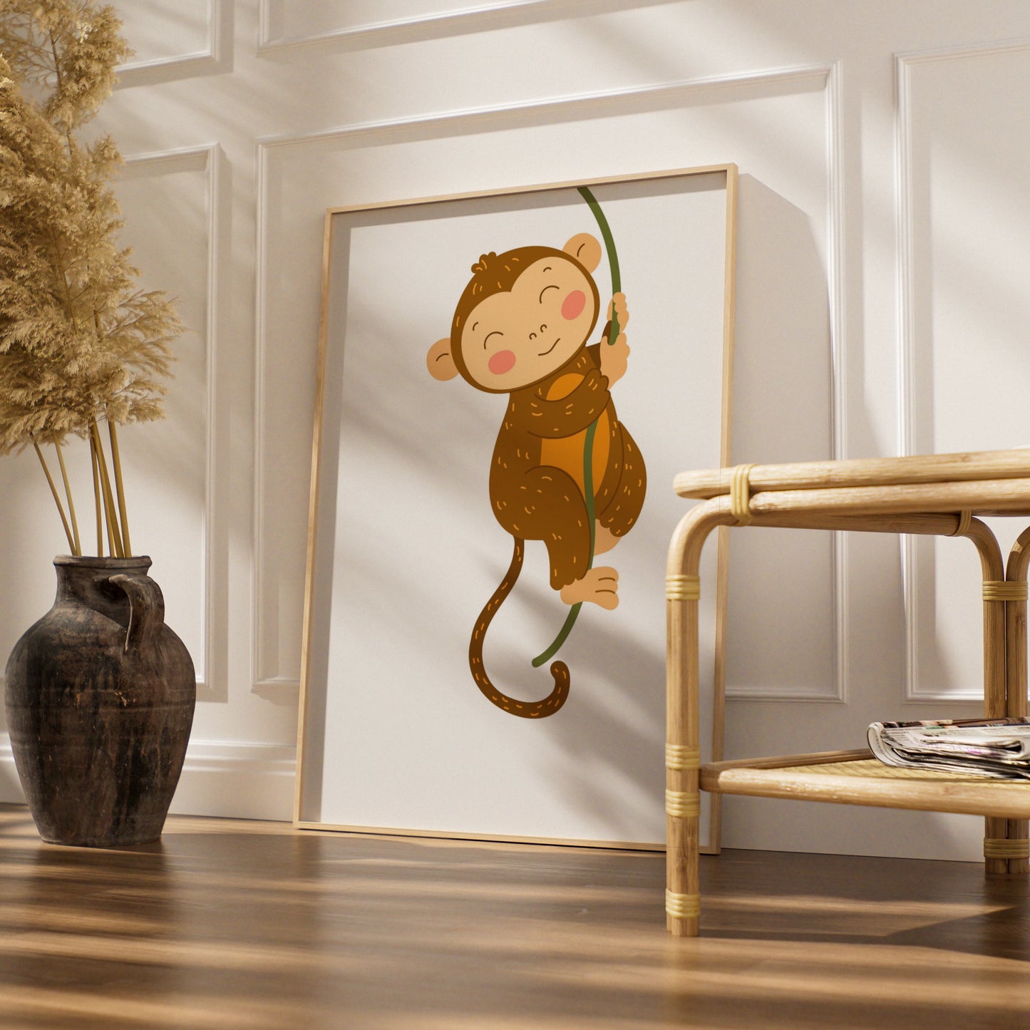 Cute Monkey Nursery Wall Art, Baby Animal Poster, Kids Room Jungle Print, Toddler Decor
