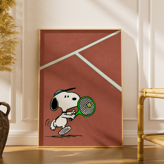Tennis Poster, Cartoon Dog Wall Art, Terracotta Clay Court Art Print