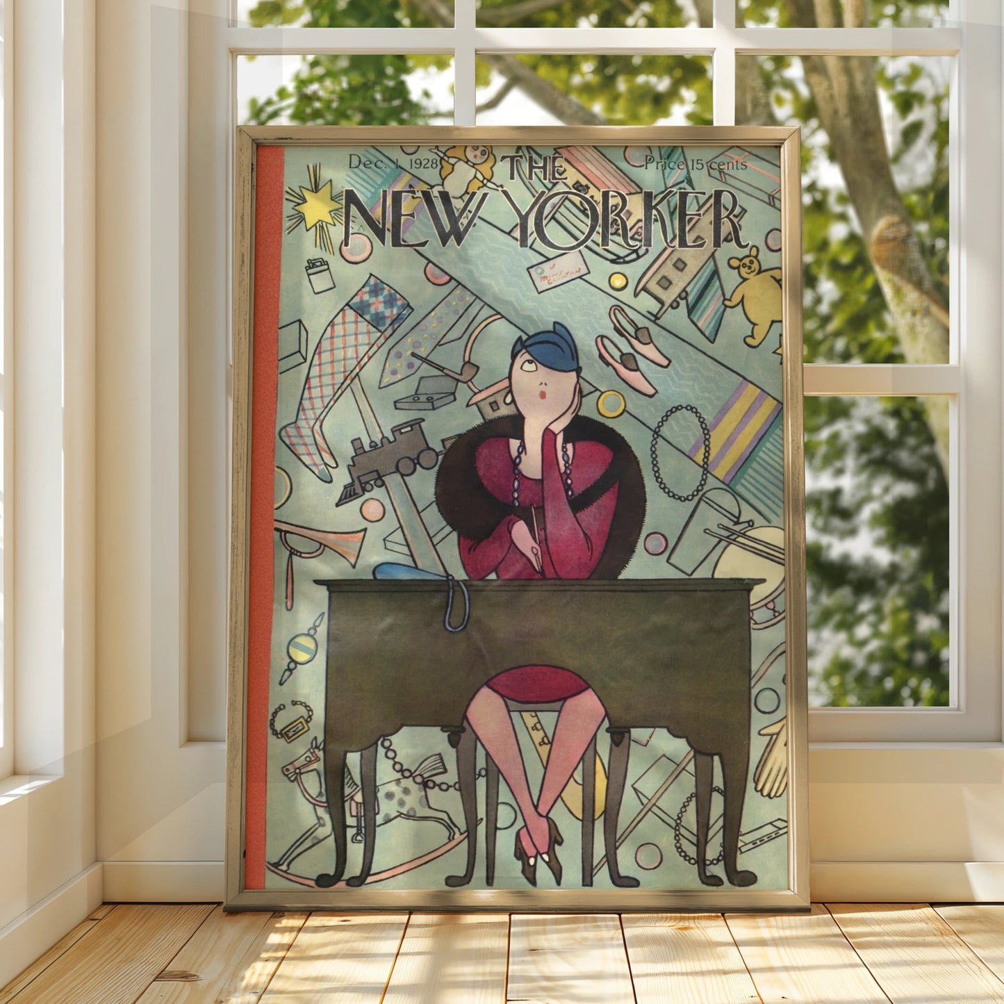 New Yorker 1928 Christmas Cover Poster, Art Deco Vintage Magazine Wall Art Print
