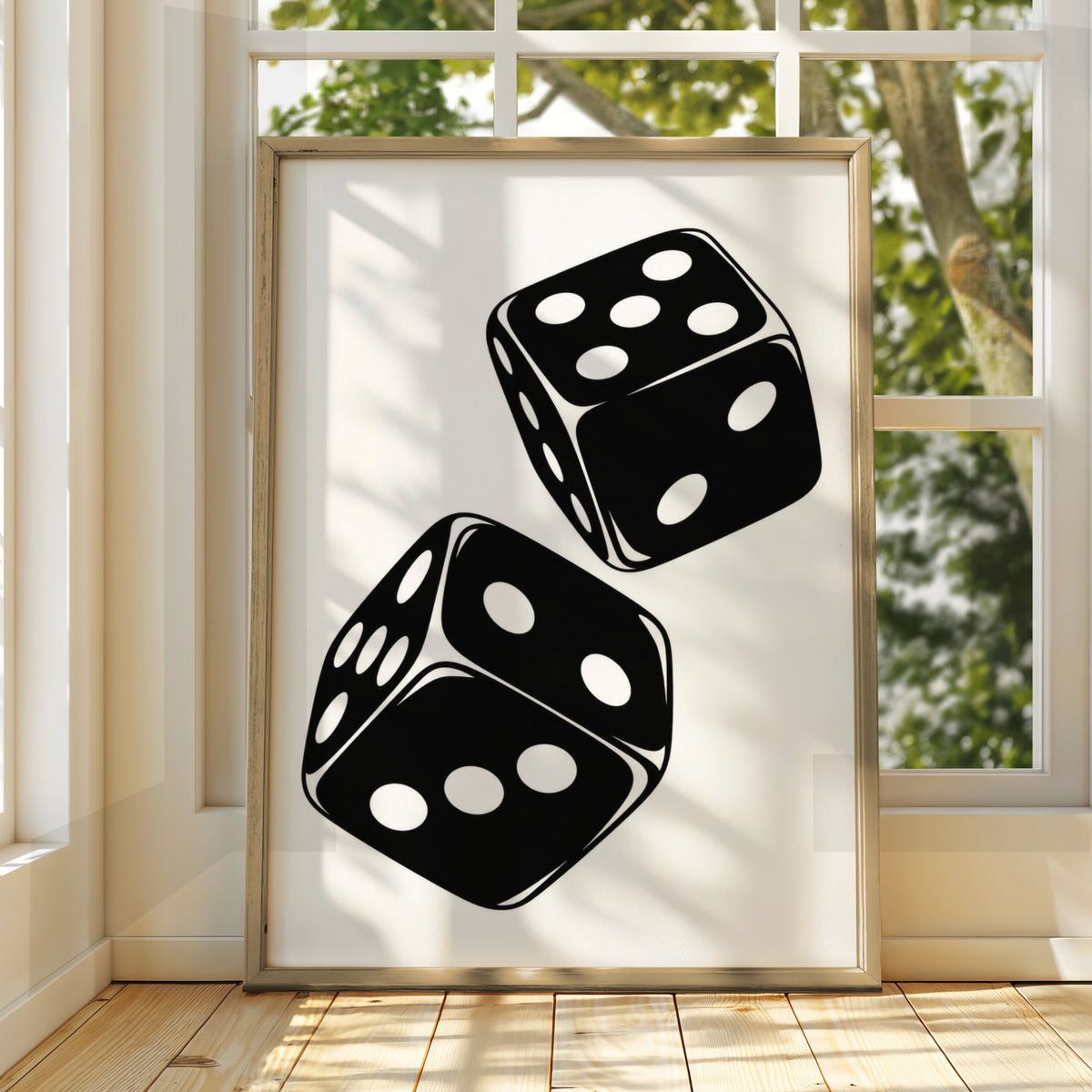 Rolling Dice Monochrome Wall Art, Black and White Poster, Modern Gallery Print