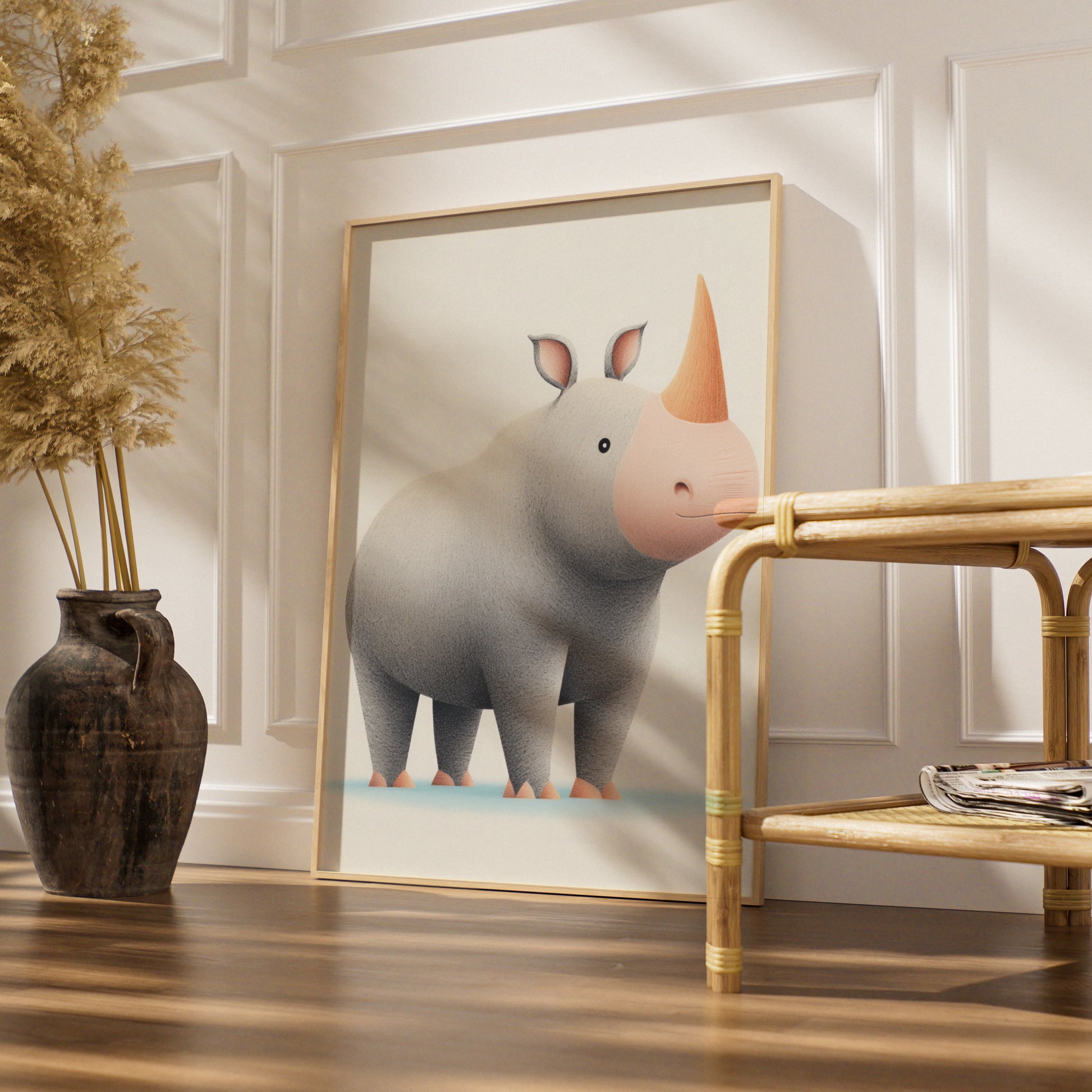 Cute Rhino Nursery Wall Art, Safari Animal Print, Baby Room Poster, Grey Kids Decor