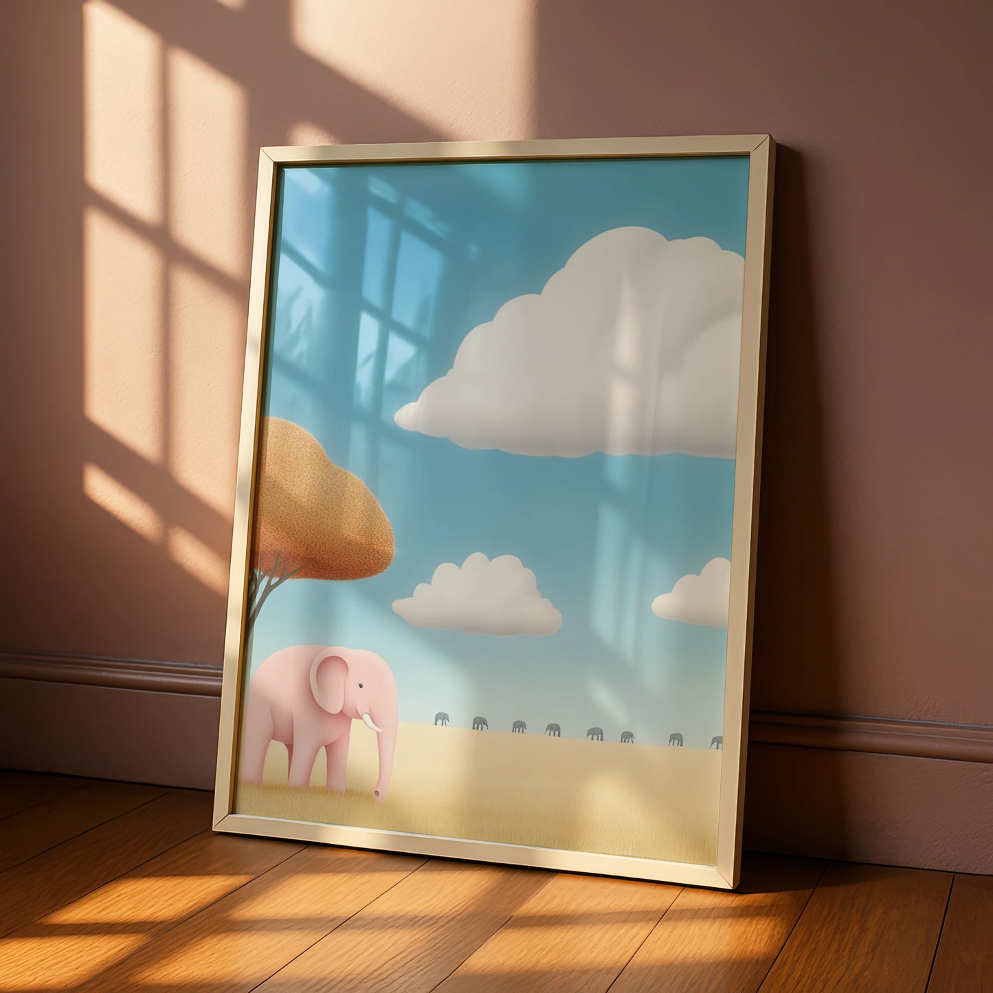Elephant Nursery Wall Art, Pink Elephant Print, Safari Kids Room Poster, Baby Animal Decor
