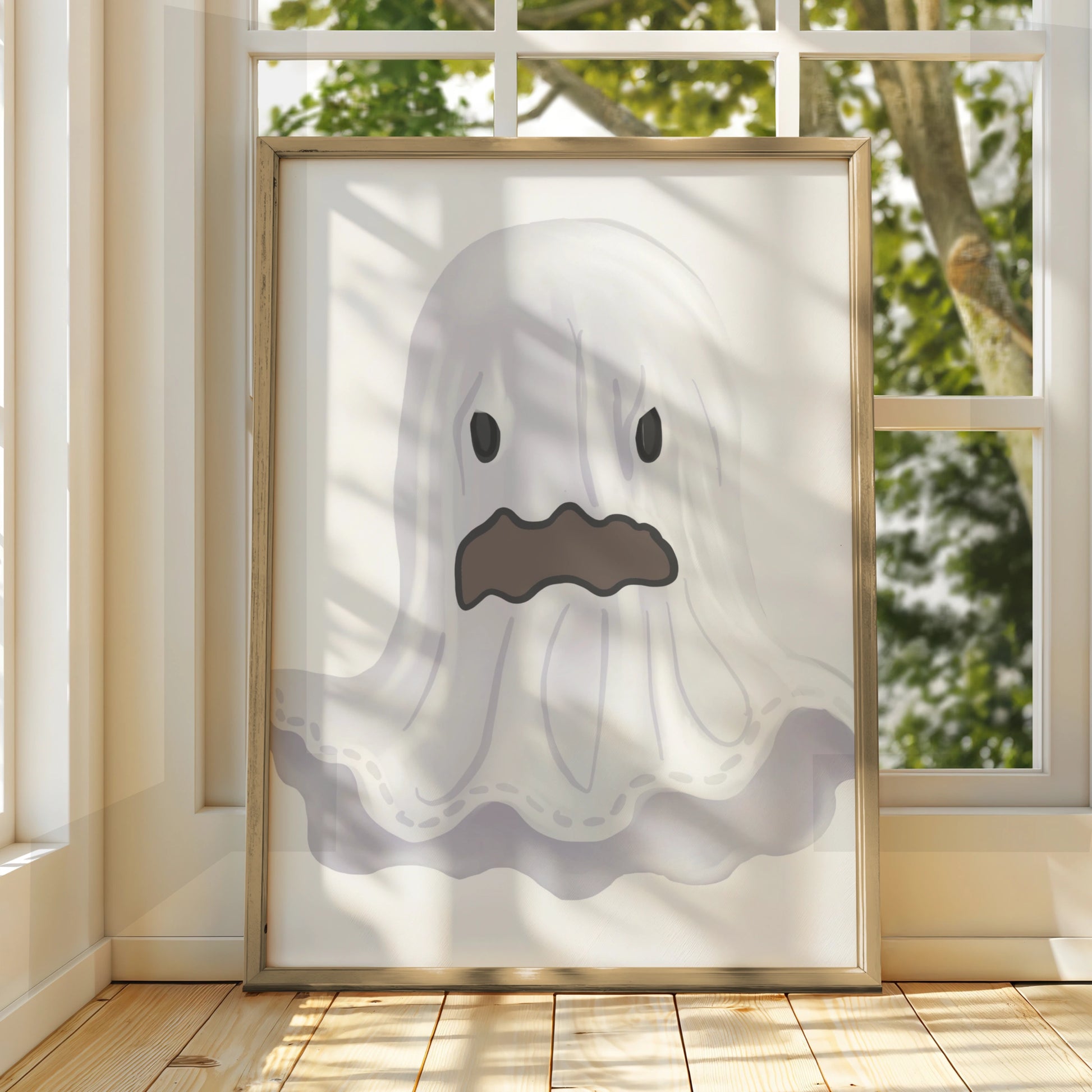 Halloween Ghost Poster, Spooky Ghost Wall Art, Cute Ghost Print, Halloween Decor