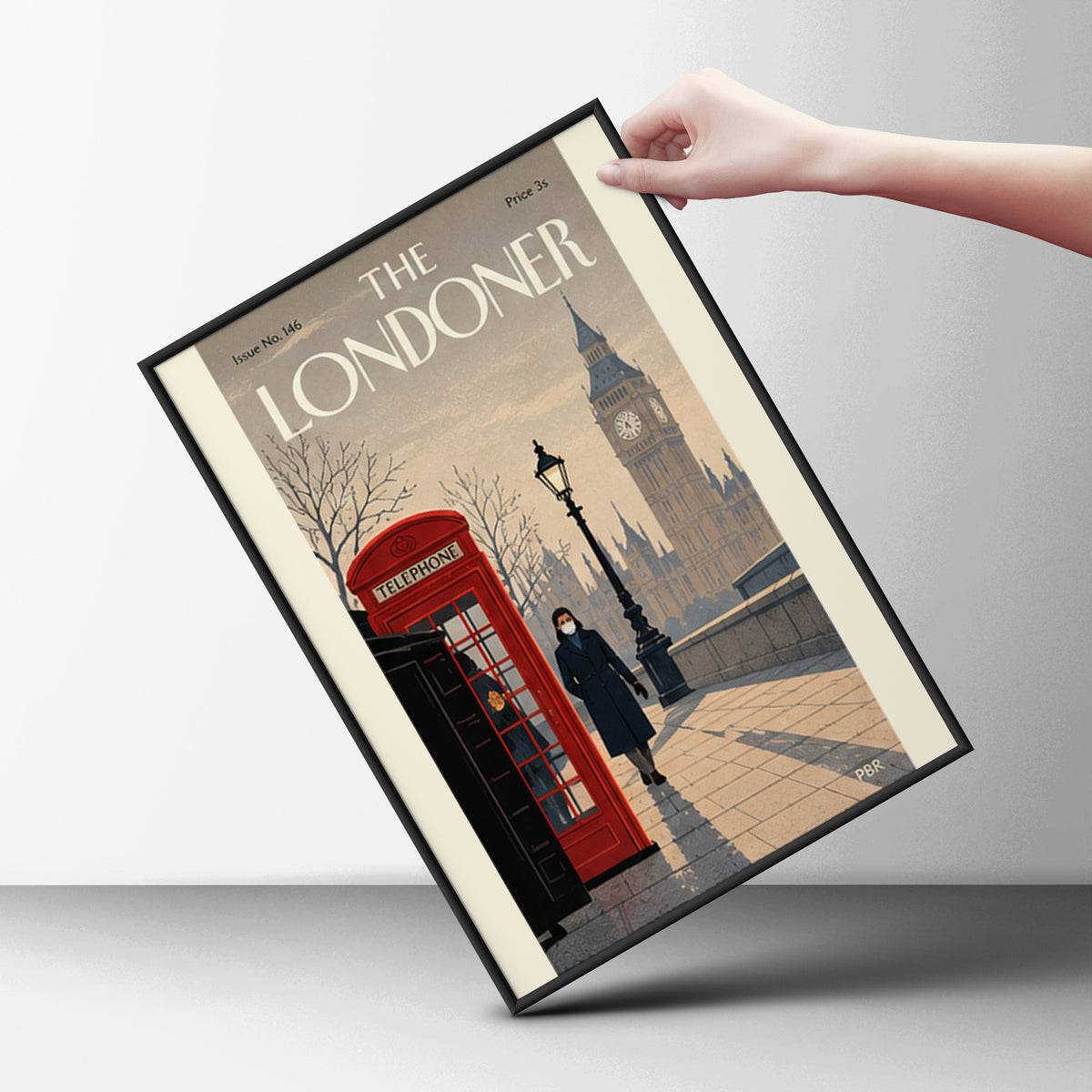 London Lockdown Poster, Vintage Magazine Cover Wall Art, Red Telephone Box Big Ben Art Print