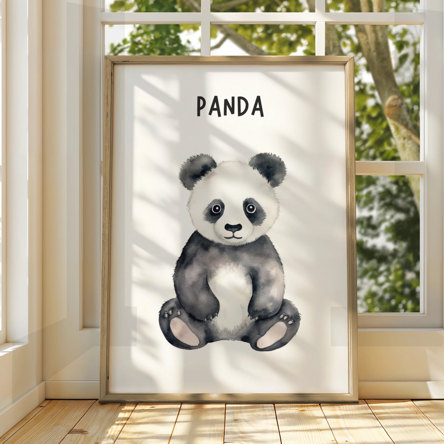 Panda Nursery Wall Art, Watercolour Baby Panda Poster, Kids Room Animal Print