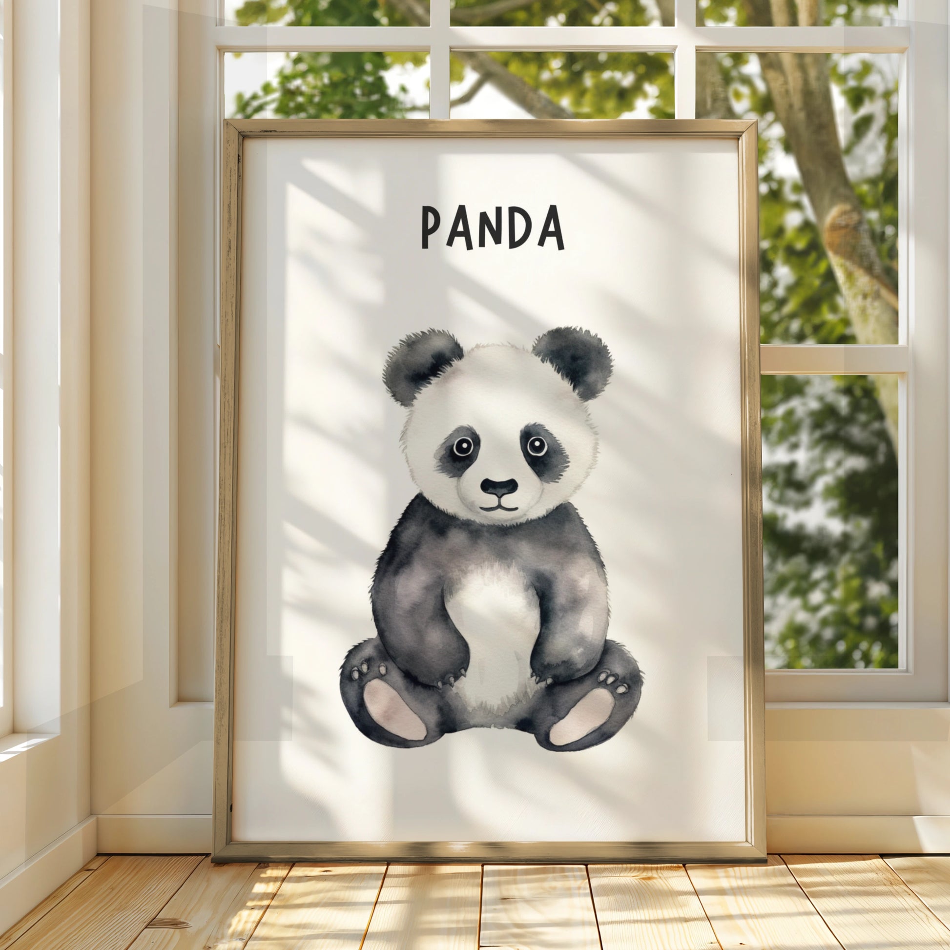 Panda Nursery Wall Art, Watercolour Baby Panda Poster, Kids Room Animal Print