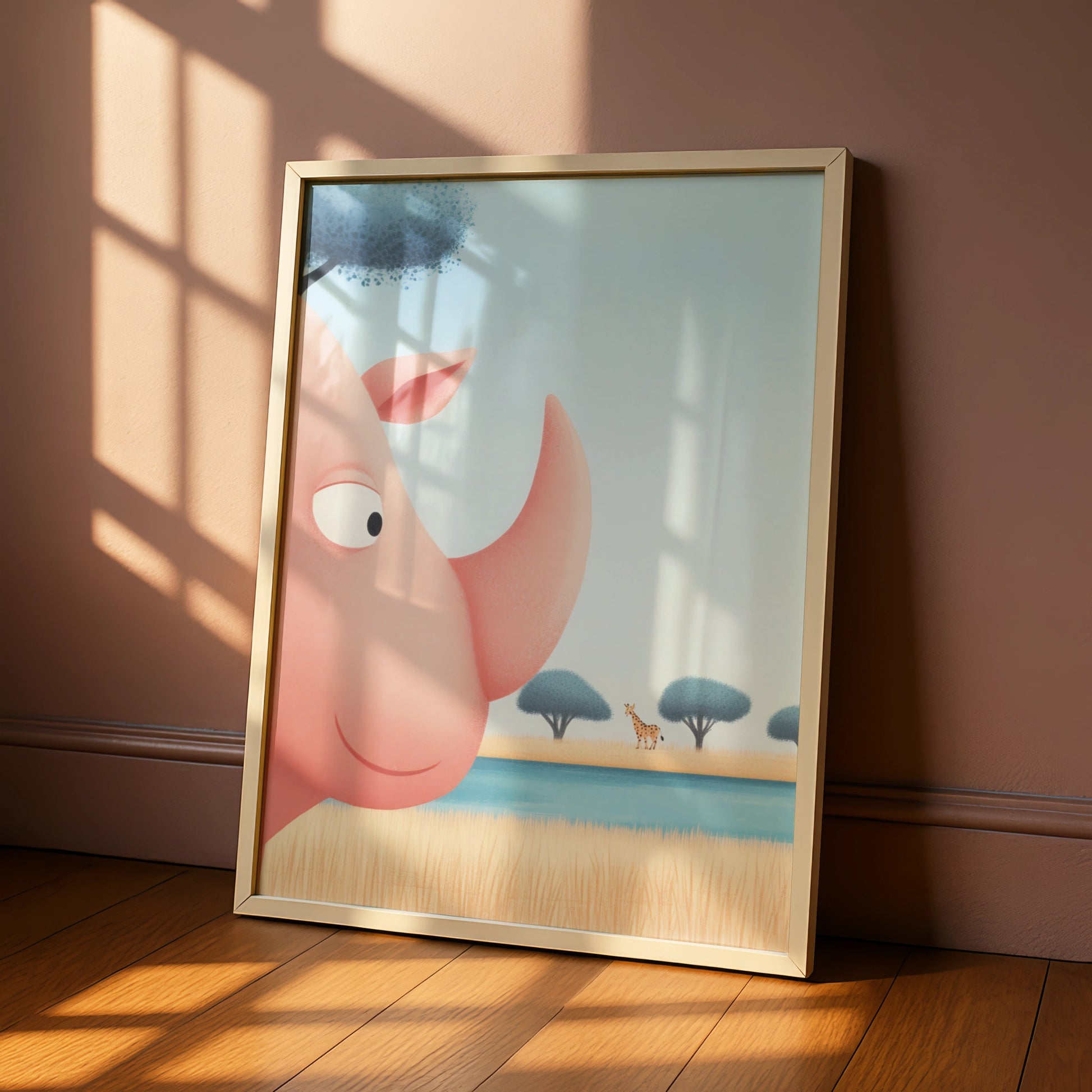 Rhino Nursery Wall Art, Safari Animal Print, Cute Rhinoceros Poster, Baby Room Decor