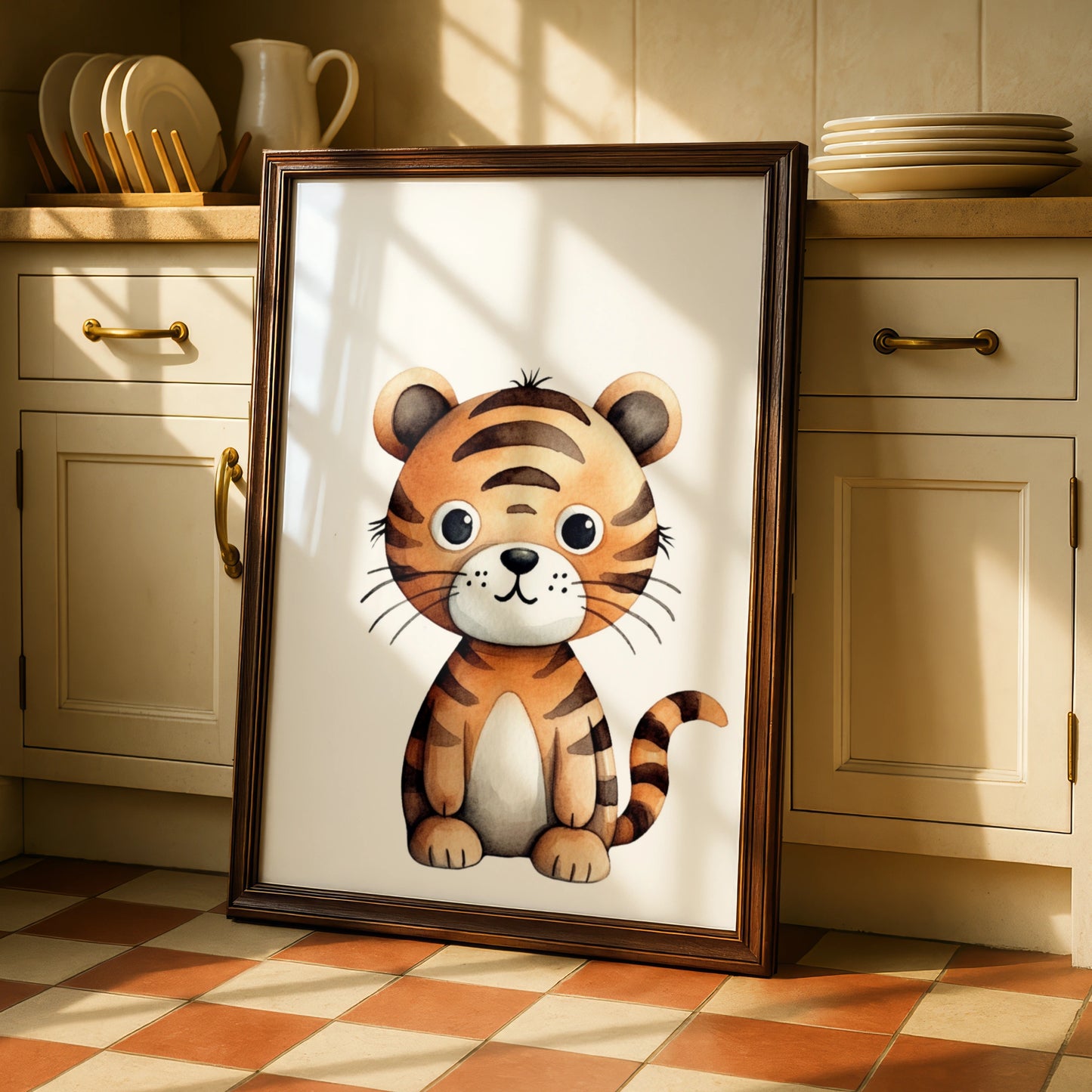 Cute Tiger Nursery Wall Art, Baby Animal Poster, Kids Room Watercolour Print, Safari Decor