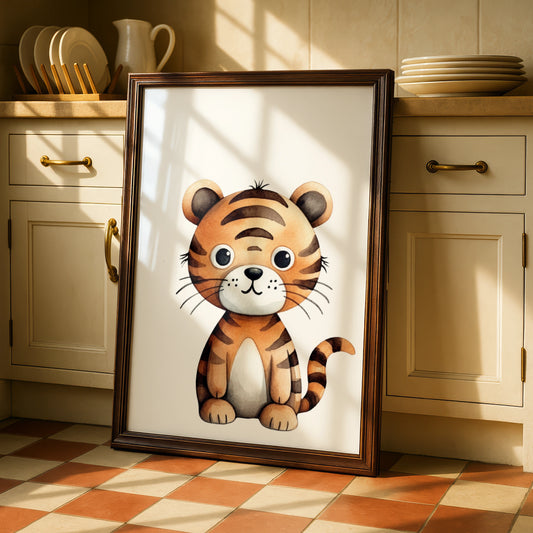 Cute Tiger Nursery Wall Art, Baby Animal Poster, Kids Room Watercolour Print, Safari Decor