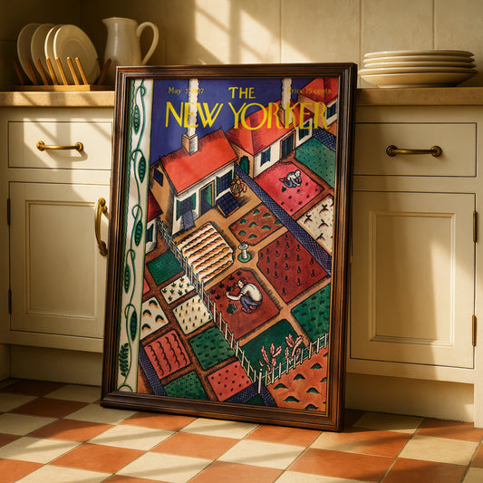 New Yorker 1927 Garden Cover Poster, Vintage Kitchen Wall Art, Retro Spring Print