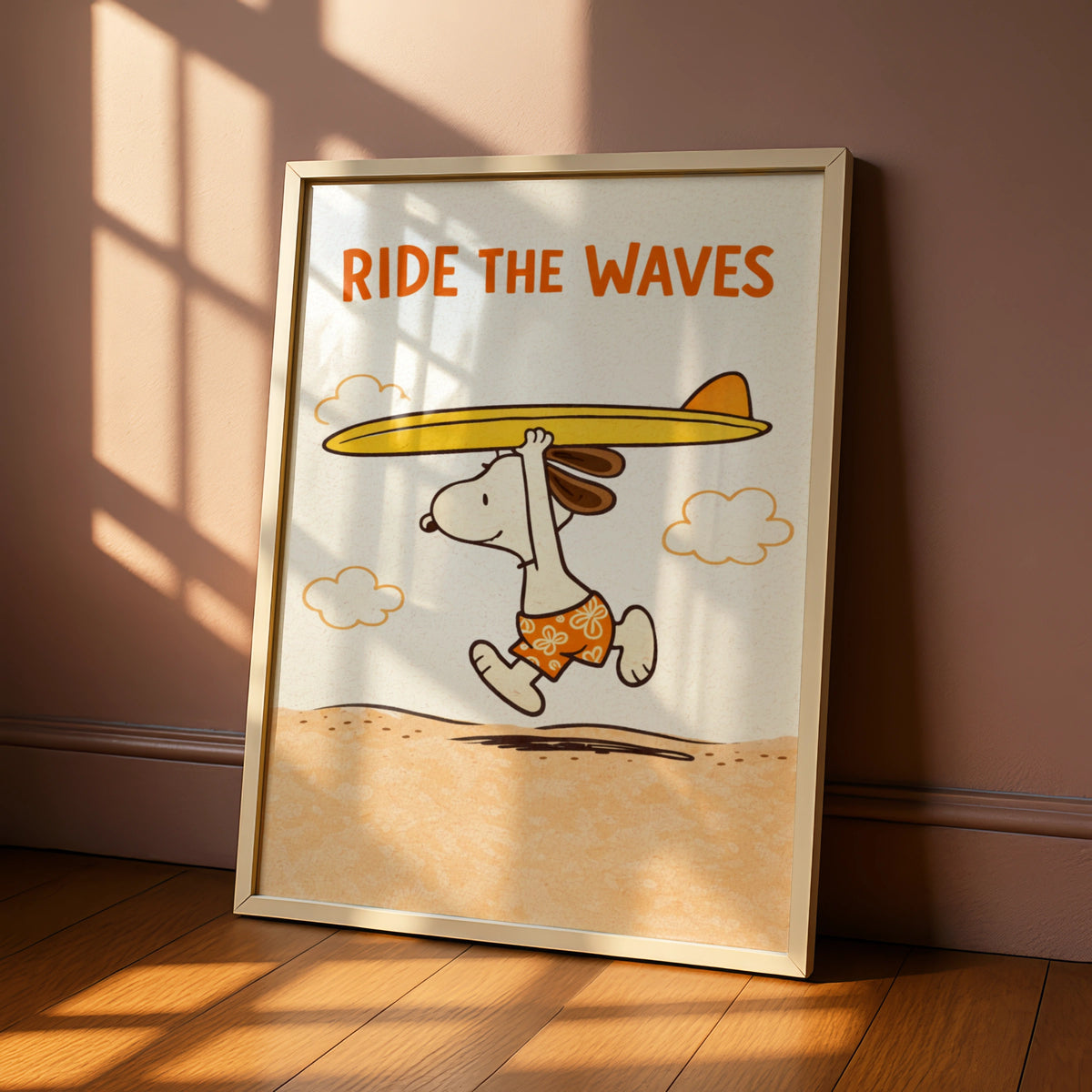 Surfing Dog Cartoon Poster, Ride The Waves Funny Beach Print, Quirky Wall Art