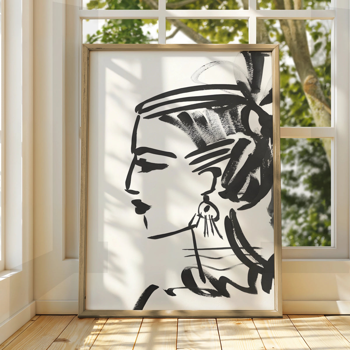 Female Face Line Art, Monochrome Wall Art, Black and White Poster, Minimalist Print