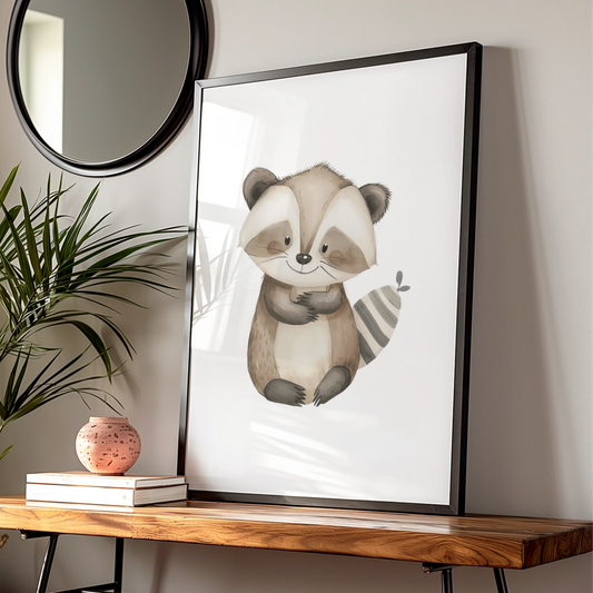 Raccoon Nursery Wall Art, Woodland Animal Poster, Baby Room Decor, Kids Print