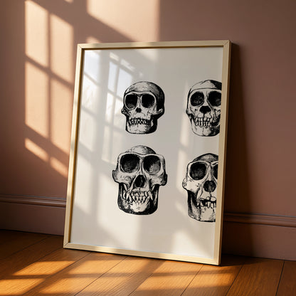 Halloween Skull Poster, Gothic Skeleton Wall Art, Black White Skull Print, Dark Spooky Decor
