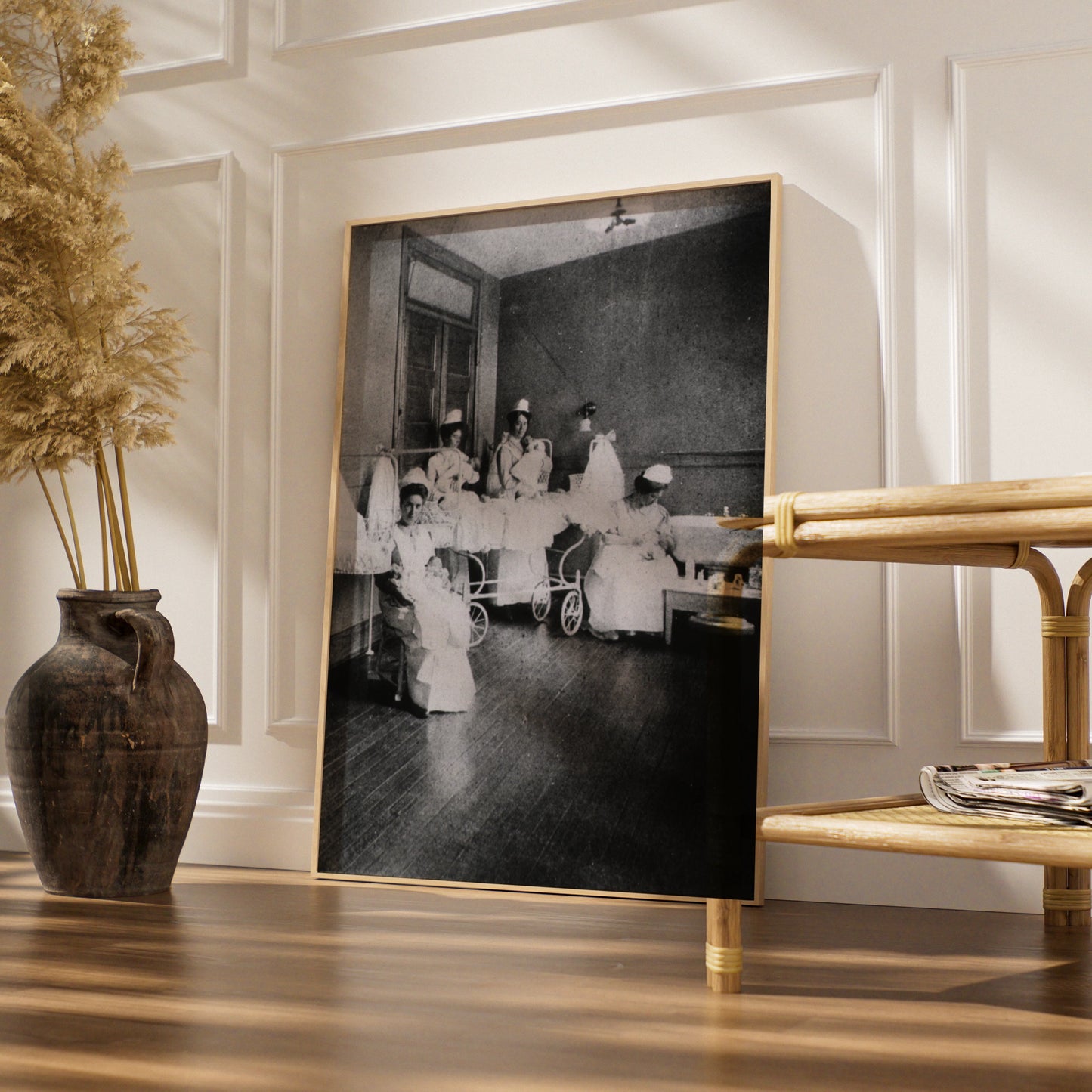 Vintage Nurses Nursery Ward Print, Victorian Hospital Black White Photography Poster