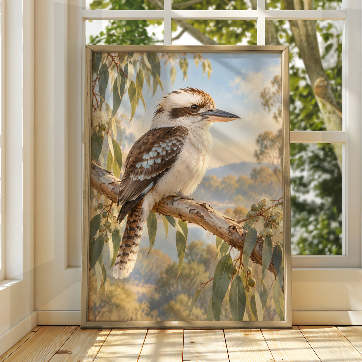 Kookaburra Wall Art, Australian Bird Print, Eucalyptus Nature Poster, Wildlife Art