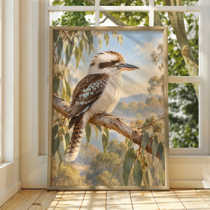 Kookaburra Wall Art, Australian Bird Print, Eucalyptus Nature Poster, Wildlife Art