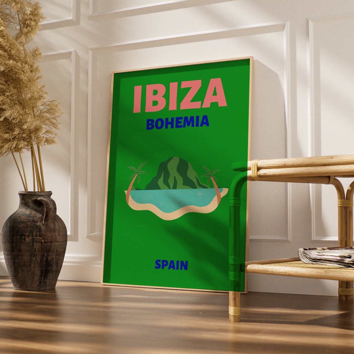 Ibiza Travel Poster, Spain Wall Art, Retro Bohemia Island Print, Balearic Holiday Decor
