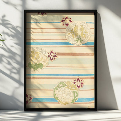 Vintage Japanese Woodblock Wall Art, Bijutsukai 1901 Floral Japandi Print Poster – A4 Black frame