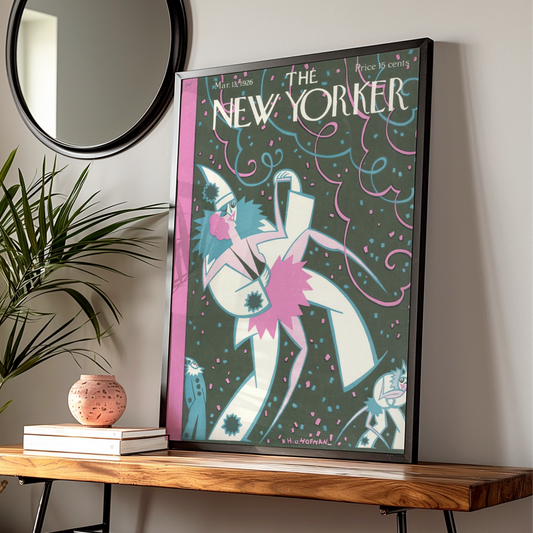 New Yorker 1926 Vintage Cover Poster, Art Deco Clown Carnival Wall Art Print