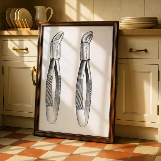 Halloween Dental Forceps Poster, Vintage Dentist Tool Art Print, Gothic Black White Wall Decor