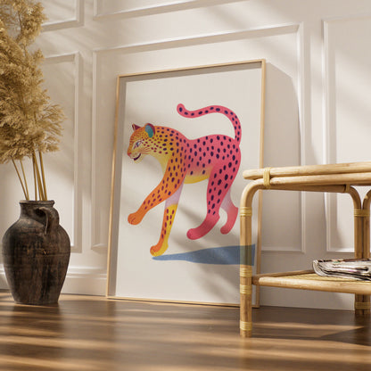 Colourful Leopard Nursery Wall Art, Kids Animal Print, Bold Pink Cheetah Poster