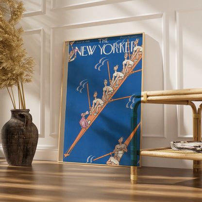 The New Yorker 1926 Rowing Cover Poster, Vintage Art Deco Blue Wall Art Print