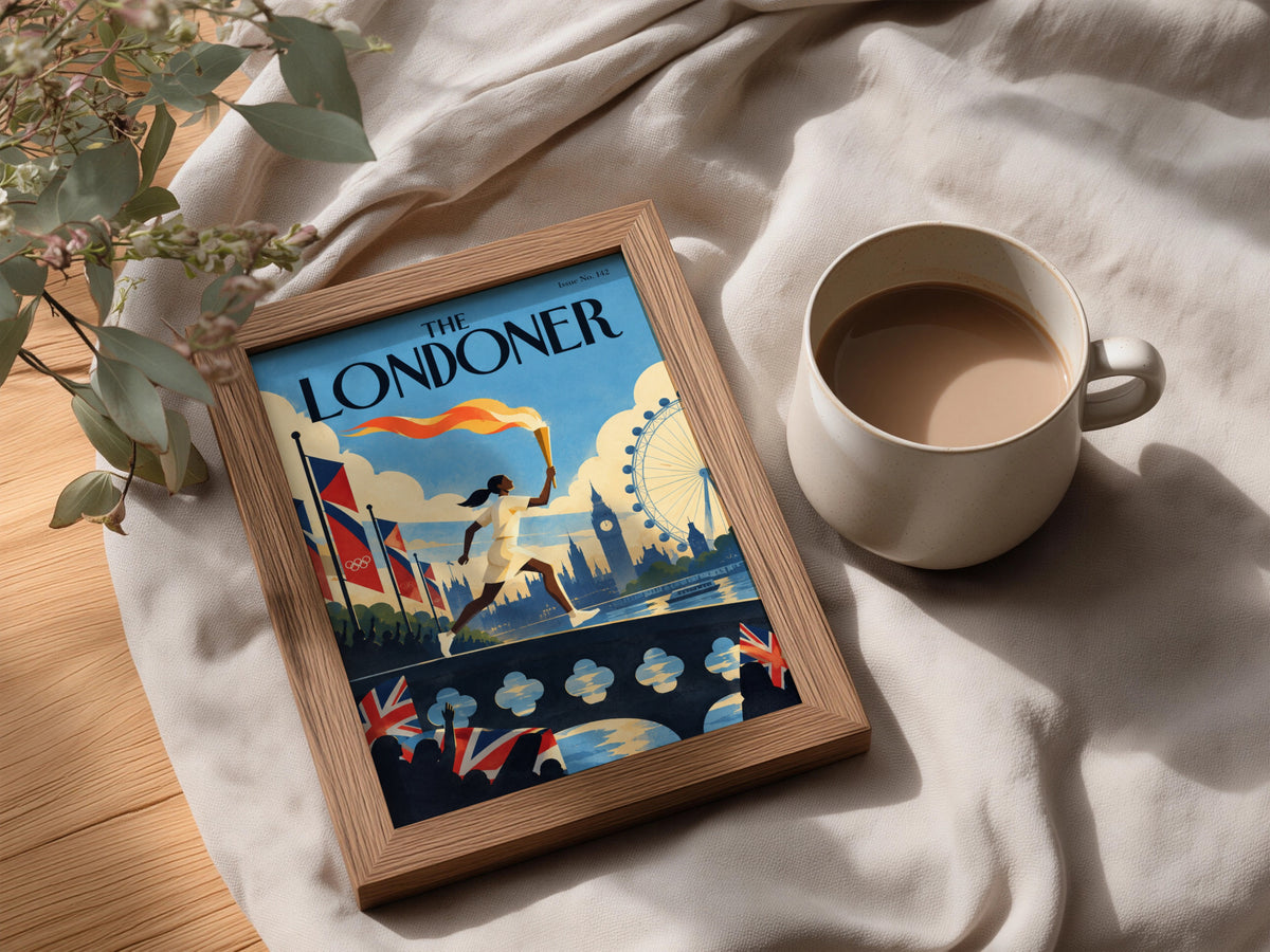 London Torch Runner Poster, Big Ben London Eye Wall Art, Retro Travel Art Print, Living Room