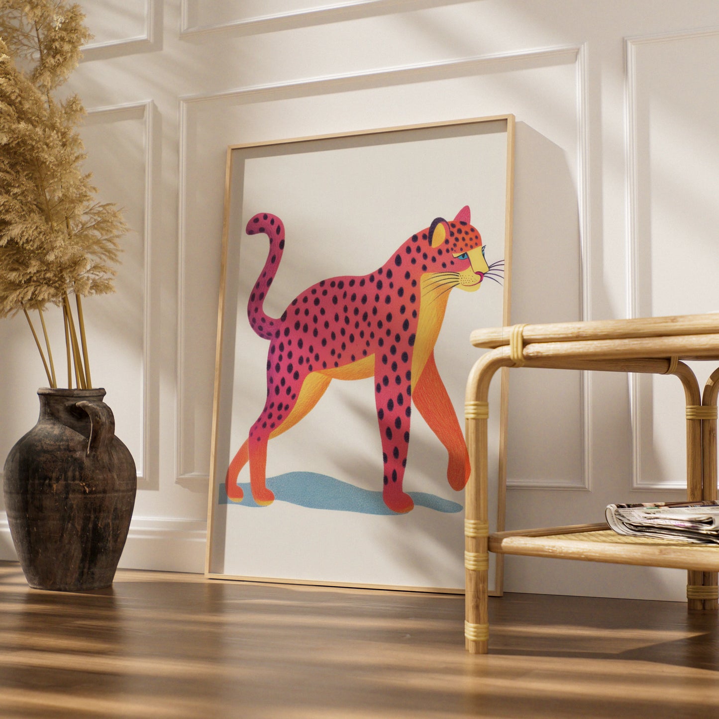Pink Leopard Nursery Wall Art, Colourful Cheetah Print, Kids Animal Poster, Baby Room Decor