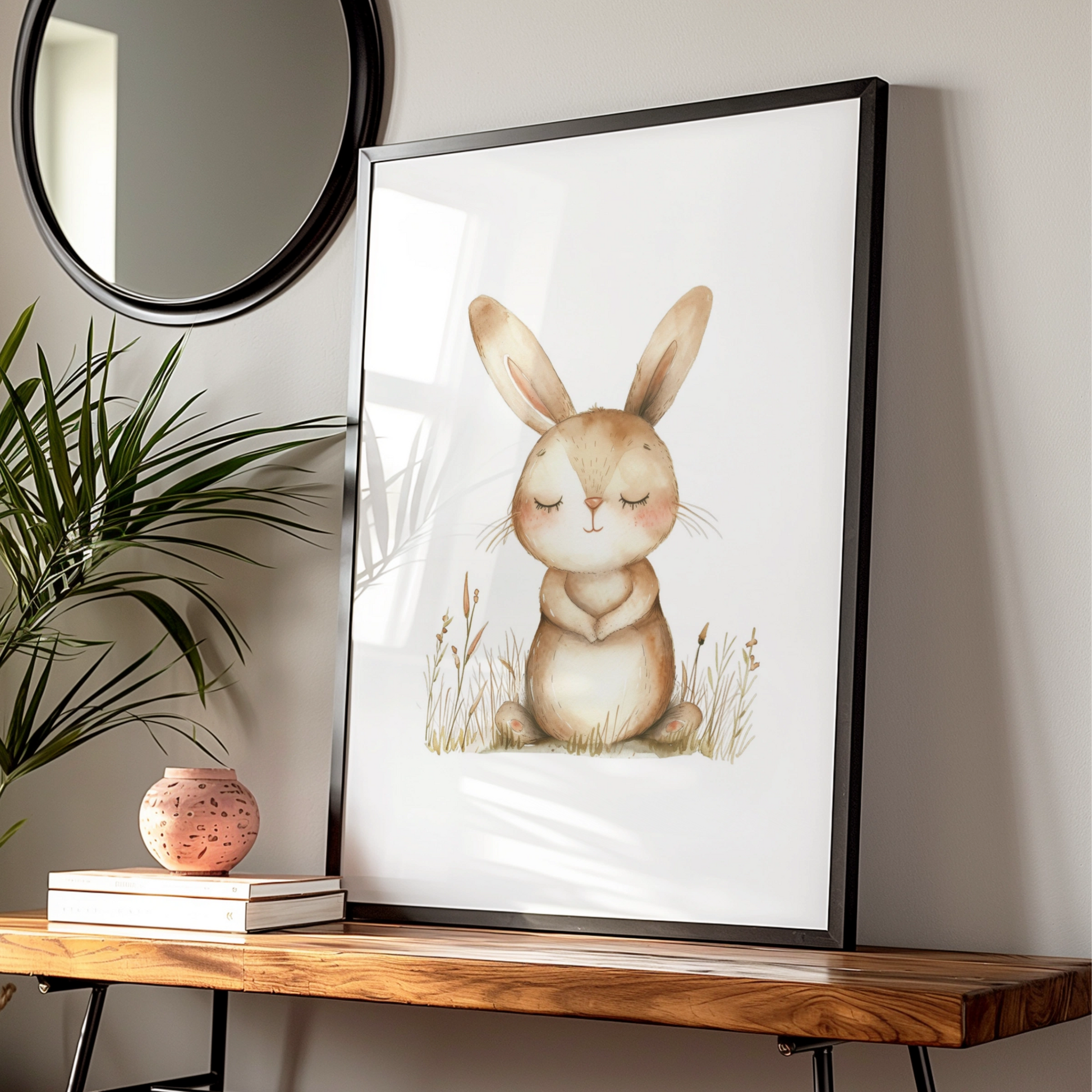 Nursery Bunny Rabbit Poster, Watercolour Baby Wall Art, Cute Rabbit Print, Kids Room Decor