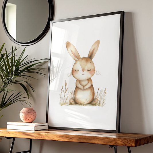 Nursery Bunny Rabbit Poster, Watercolour Baby Wall Art, Cute Rabbit Print, Kids Room Decor