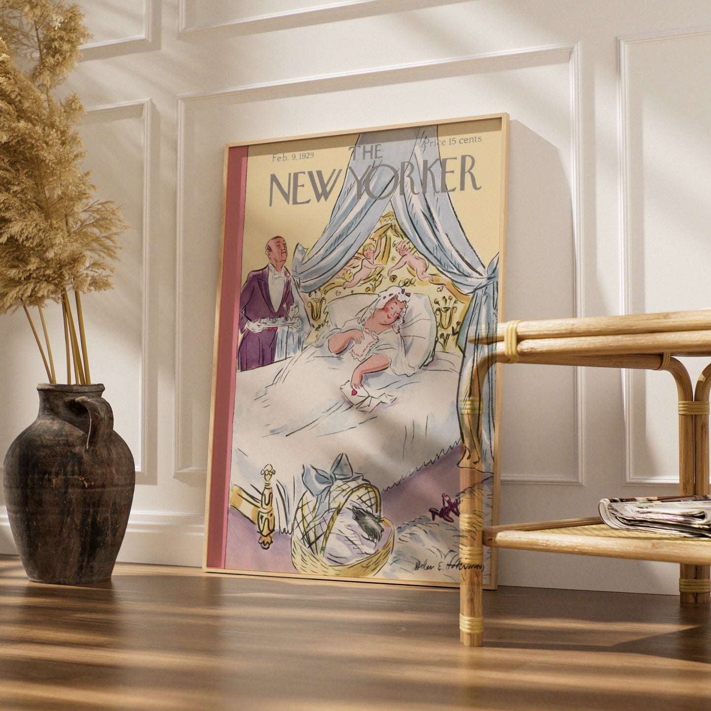 New Yorker 1929 Cover Poster, Valentine Bedroom Scene, Vintage Magazine Wall Art