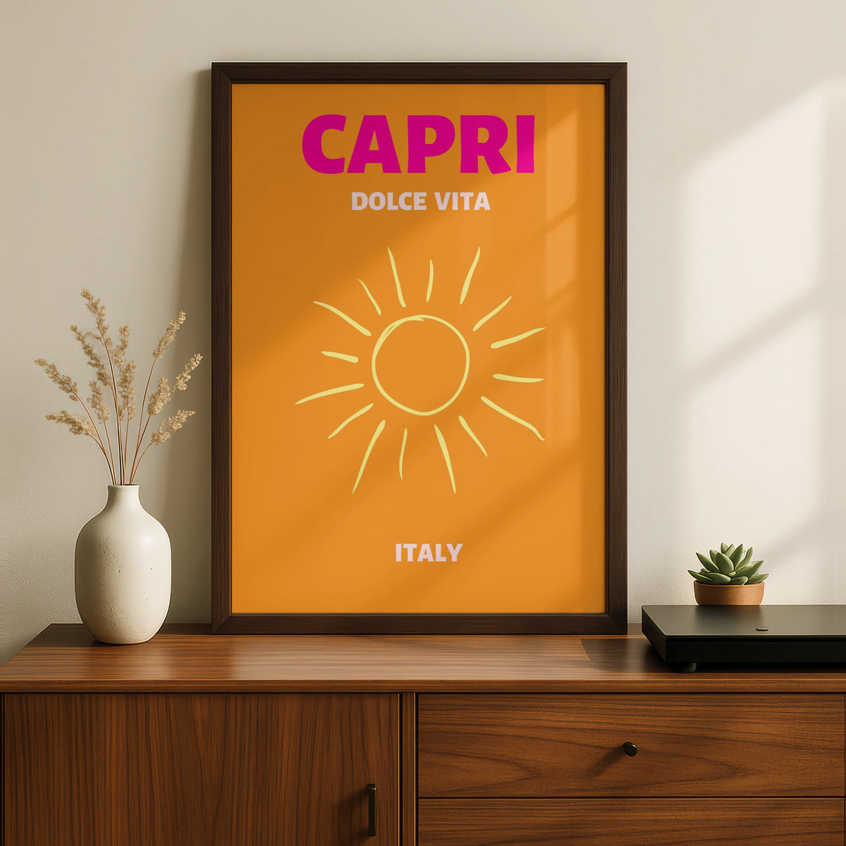 Capri Italy Travel Poster, Retro Sun Wall Art, Italian Holiday Print, Dolce Vita Decor