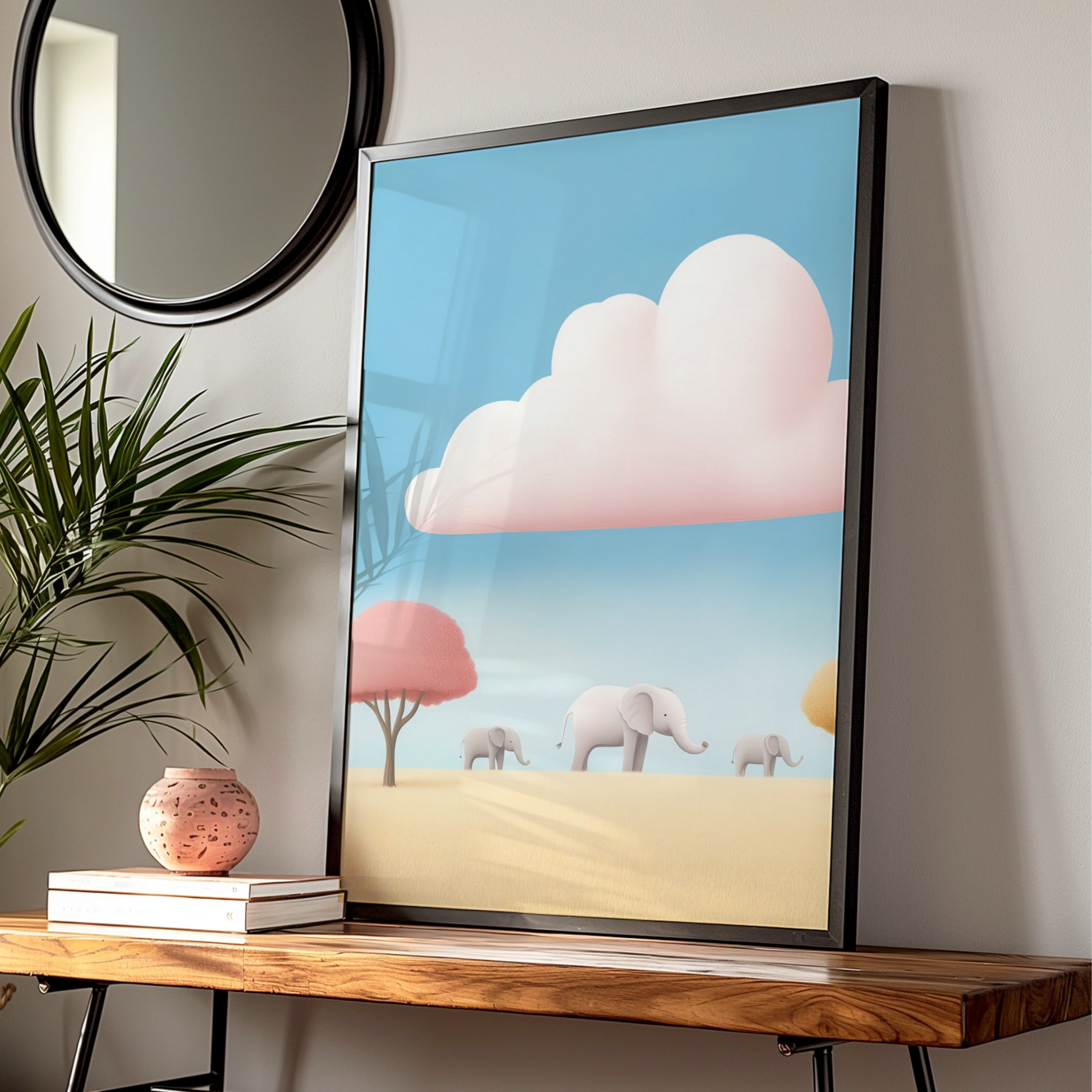 Elephant Nursery Wall Art, Cute Safari Print, Pastel Baby Room Poster, Kids Decor