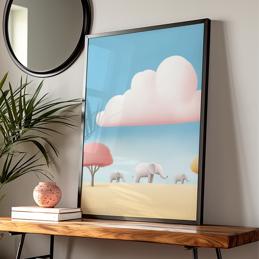 Elephant Nursery Wall Art, Cute Safari Print, Pastel Baby Room Poster, Kids Decor