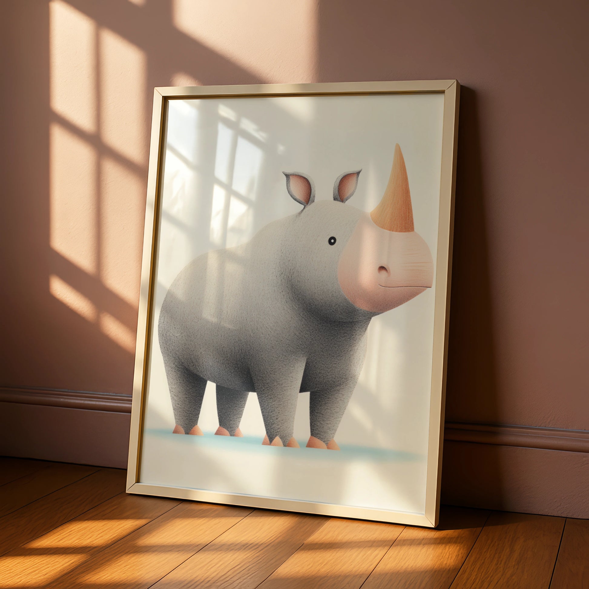 Cute Rhino Nursery Wall Art, Safari Animal Print, Baby Room Poster, Grey Kids Decor